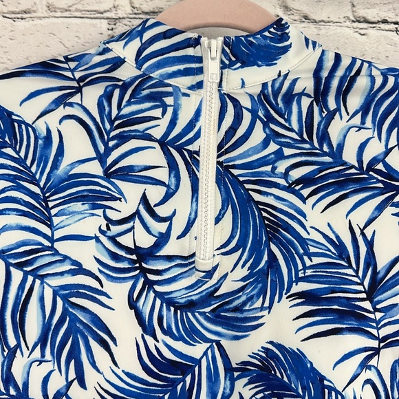TOMMY BAHAMA Tropical Palms Quarter Zip Ruffled UPF 50+ Dress XS Blue/White - Picture 4 of 7